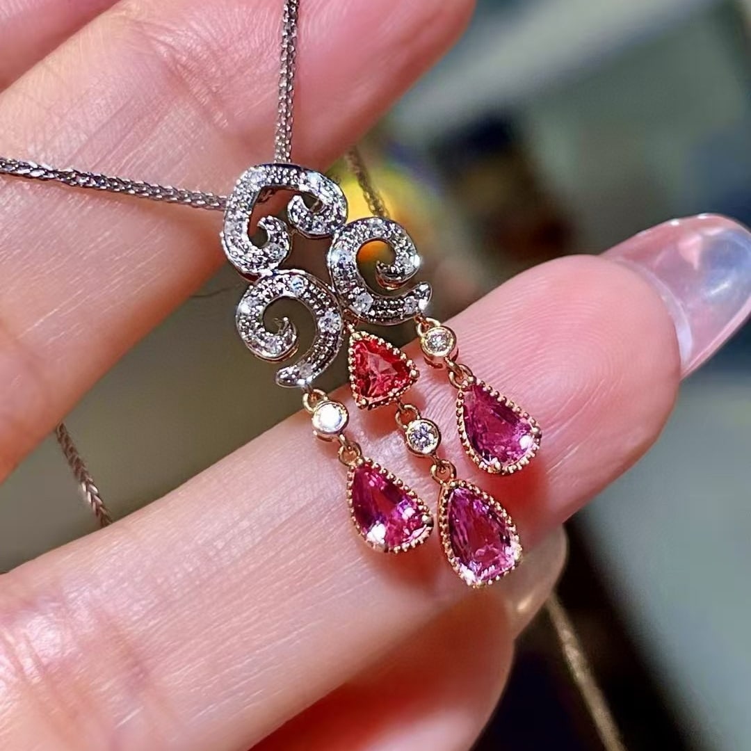 14k Gold 1.20 Ctw Natural Padparadscha Sapphire & Diamond Pendant( Without Chain ) - 2