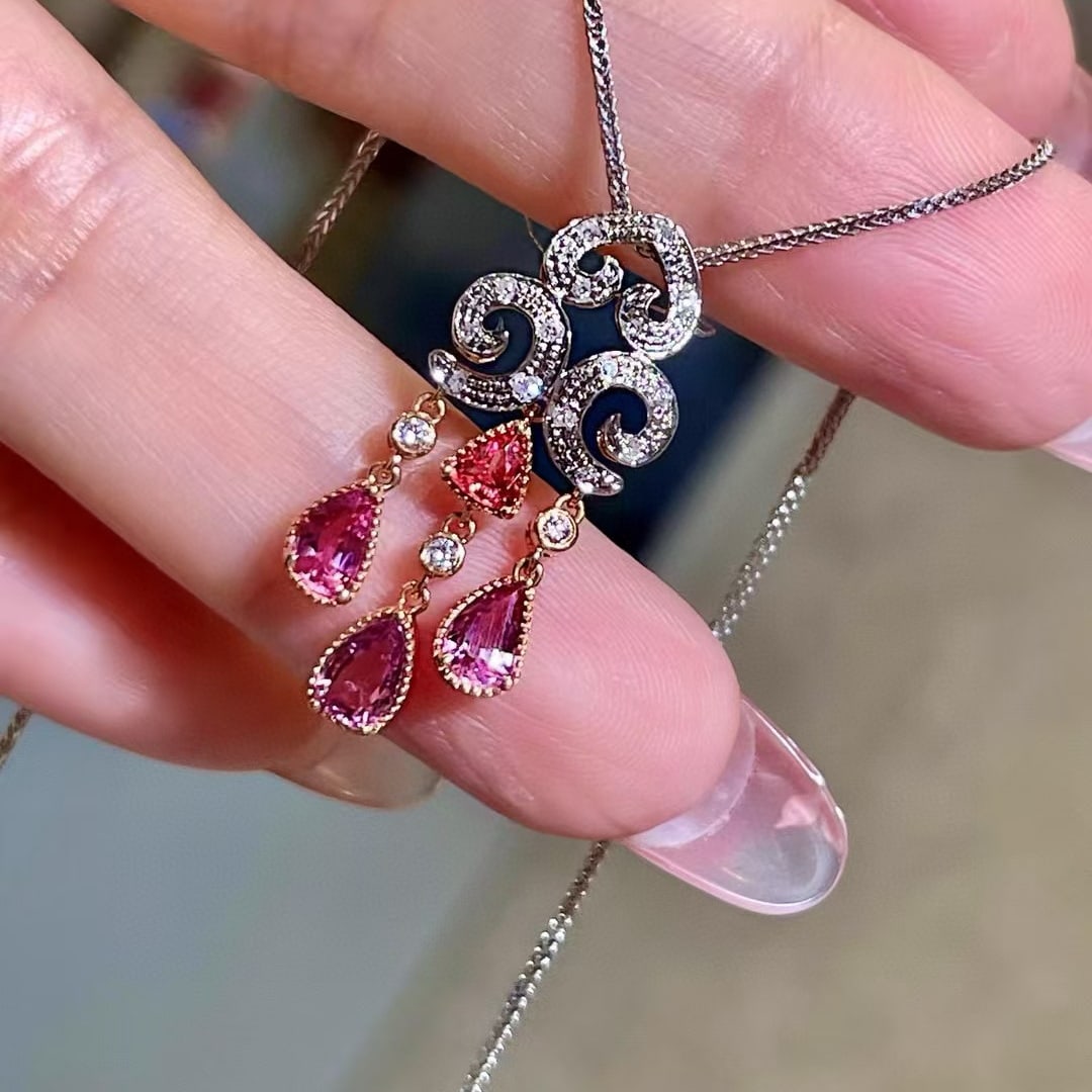 14k Gold 1.20 Ctw Natural Padparadscha Sapphire & Diamond Pendant( Without Chain ) - 3