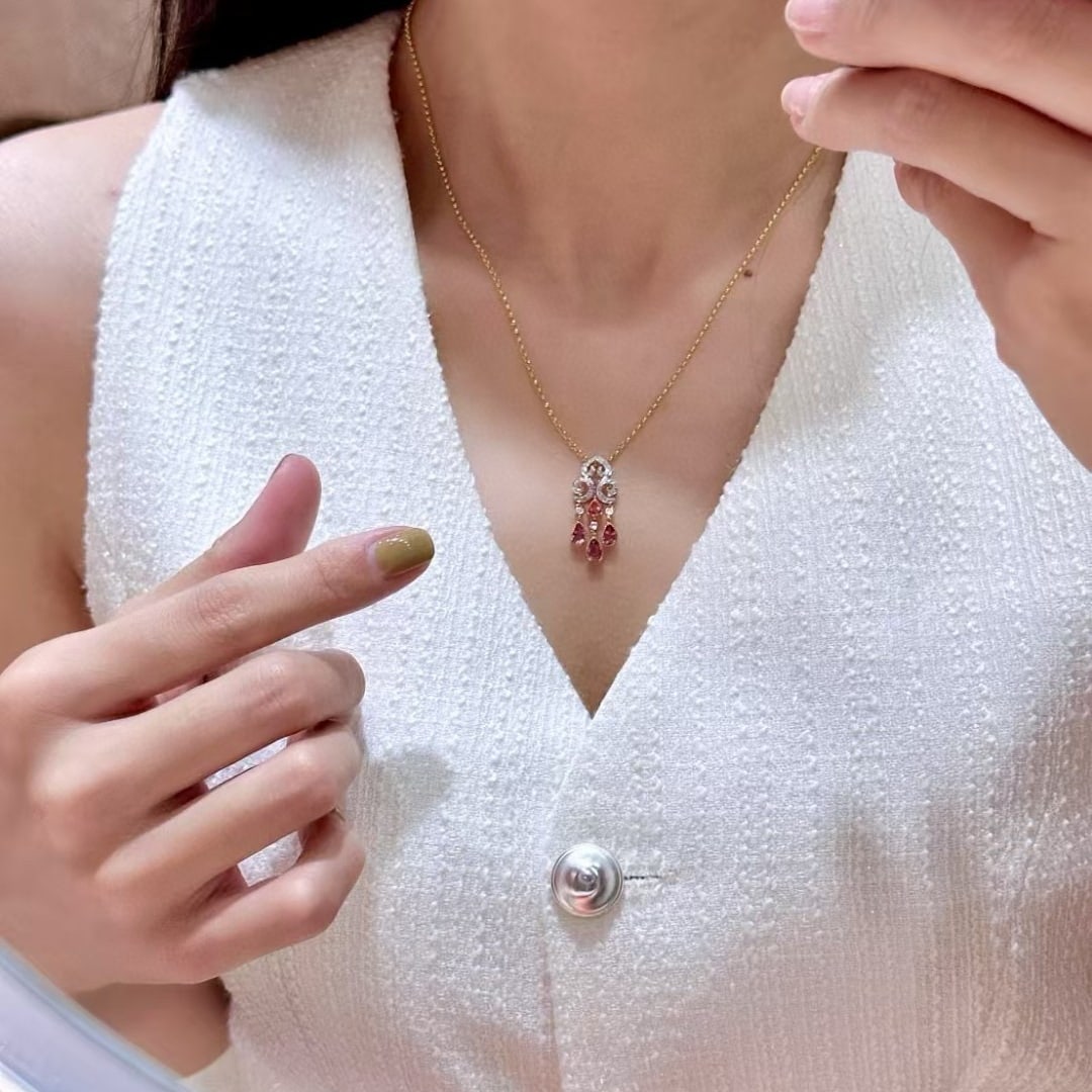 14k Gold 1.20 Ctw Natural Padparadscha Sapphire & Diamond Pendant( Without Chain ) - 4