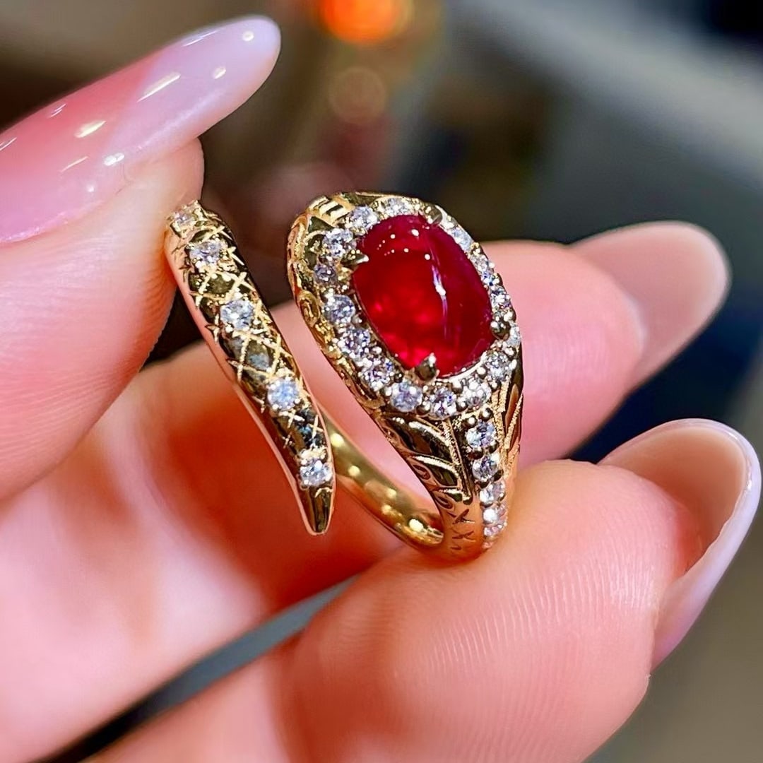 14k Gold 1.41 Ctw Vivid Red Natural Ruby & Diamond Ring - 3