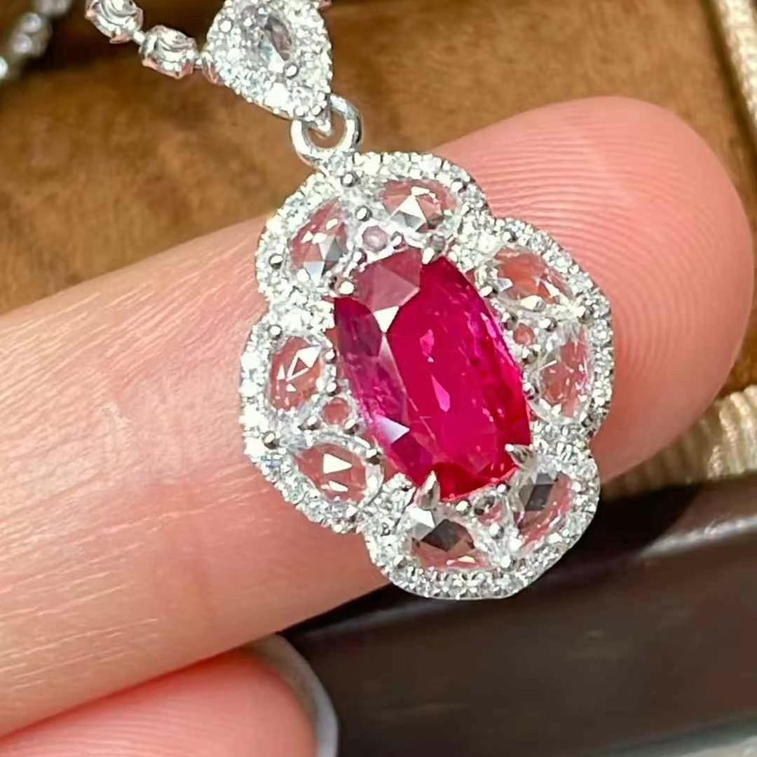 14k Gold 1 Ct Natural Ruby & Diamond & Sapphire Pendant( Without Chain ): Ref:230968194 // gold content:14k gold // main gemstone:ruby // shape:cushion // carat weight:1ct // color:red // treatment:natural // // adjacent gemstone 2 : diamond // shape:round // clarity grade: