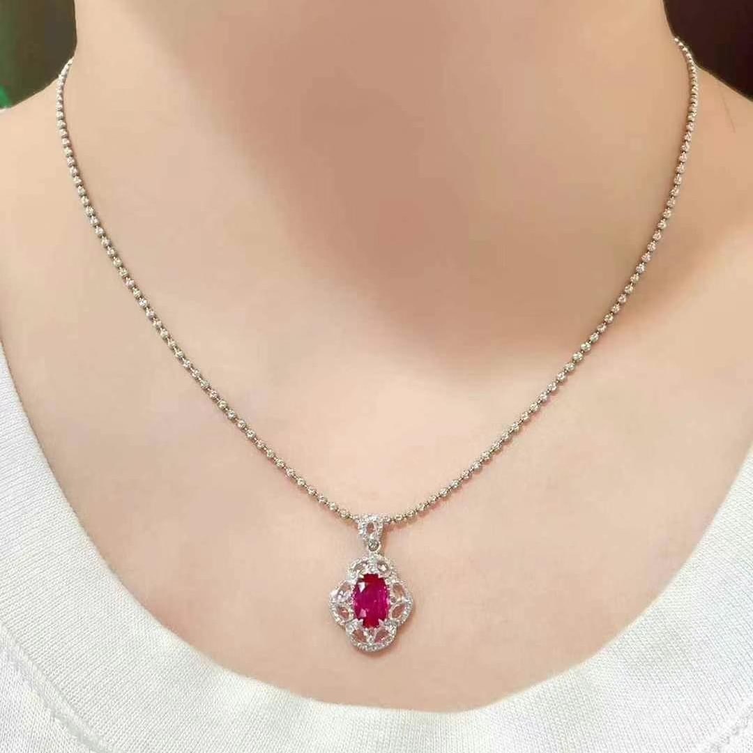 14k Gold 1 Ct Natural Ruby & Diamond & Sapphire Pendant( Without Chain ) - 2