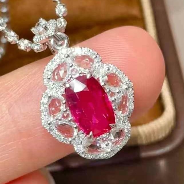 14k Gold 1 Ct Natural Ruby & Diamond & Sapphire Pendant( Without Chain ) - 3