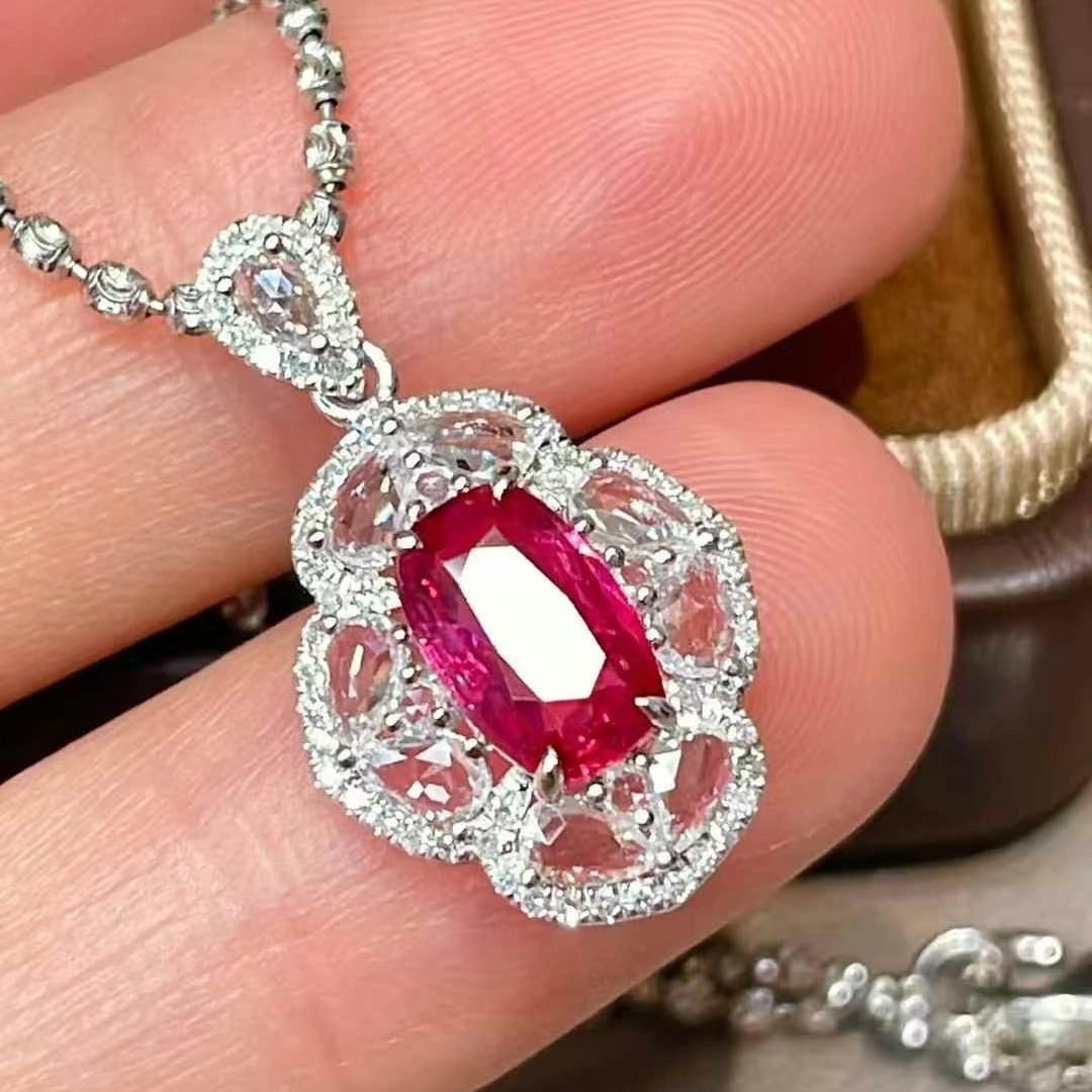 14k Gold 1 Ct Natural Ruby & Diamond & Sapphire Pendant( Without Chain ) - 4