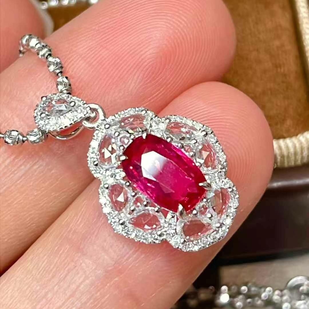 14k Gold 1 Ct Natural Ruby & Diamond & Sapphire Pendant( Without Chain ) - 5