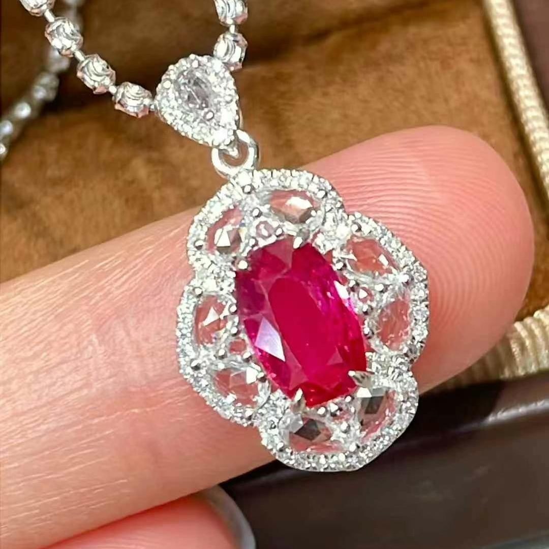 14k Gold 1 Ct Natural Ruby & Diamond & Sapphire Pendant( Without Chain ) - 6