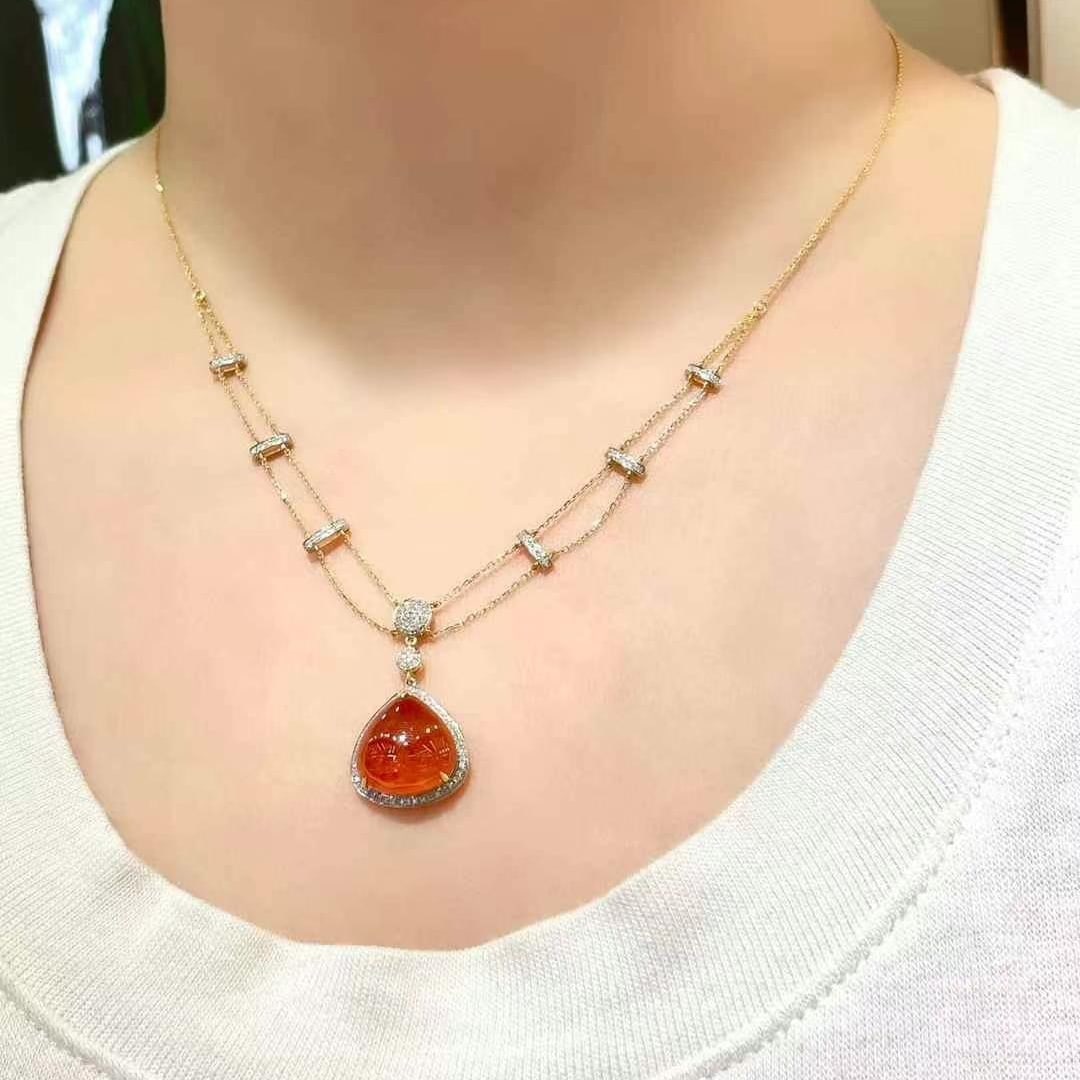 14k Gold 9.7 Ct Natural Spessartine & Diamond Necklace - 2