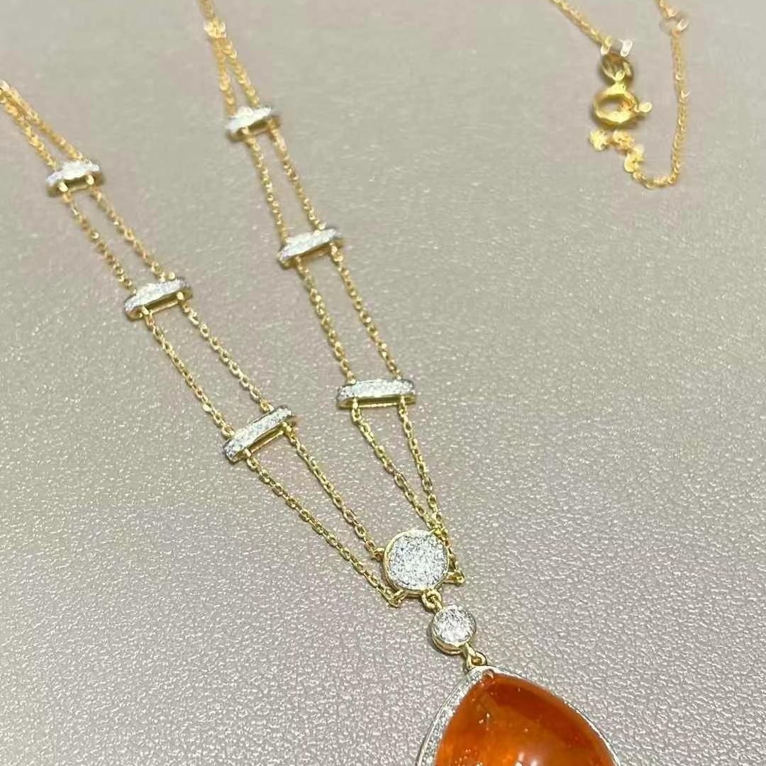 14k Gold 9.7 Ct Natural Spessartine & Diamond Necklace - 3