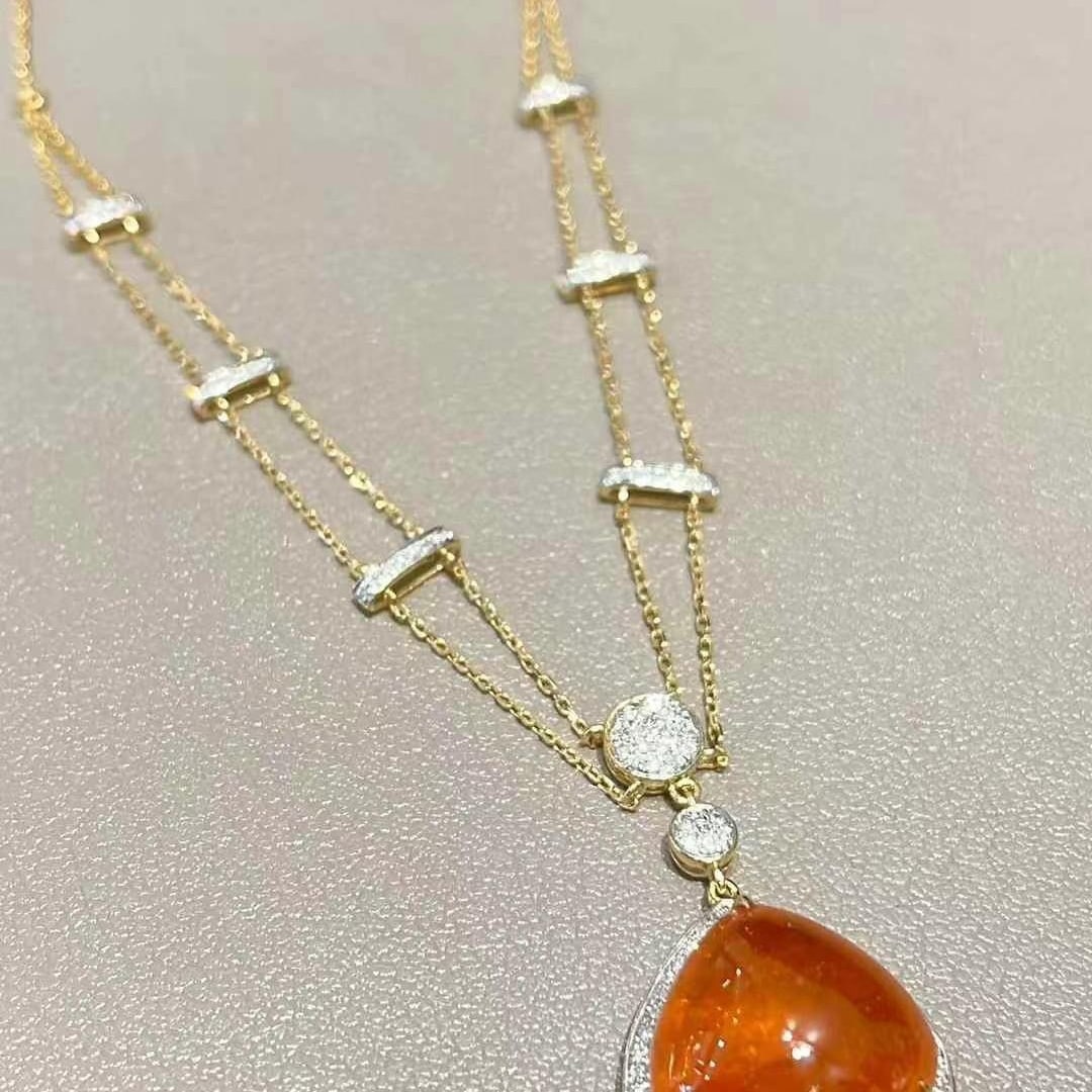 14k Gold 9.7 Ct Natural Spessartine & Diamond Necklace - 4