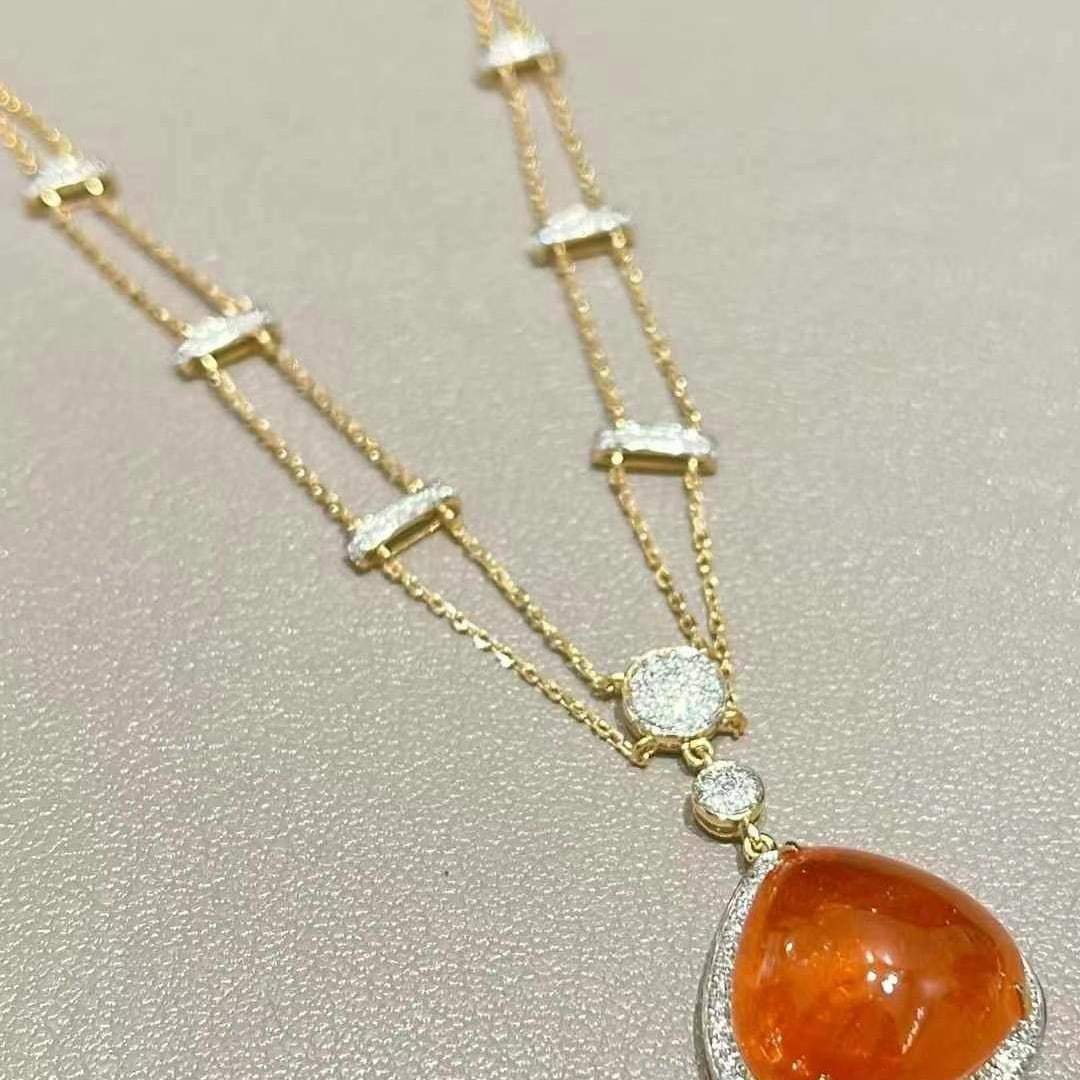 14k Gold 9.7 Ct Natural Spessartine & Diamond Necklace - 5