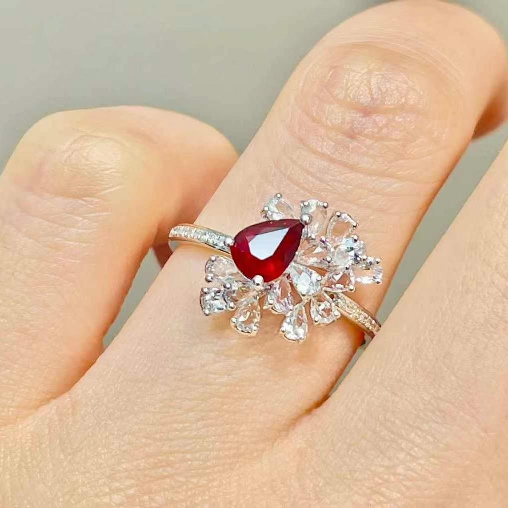 14k Gold 0.7 Ct Natural Ruby & Diamond & Sapphire Ring - 2