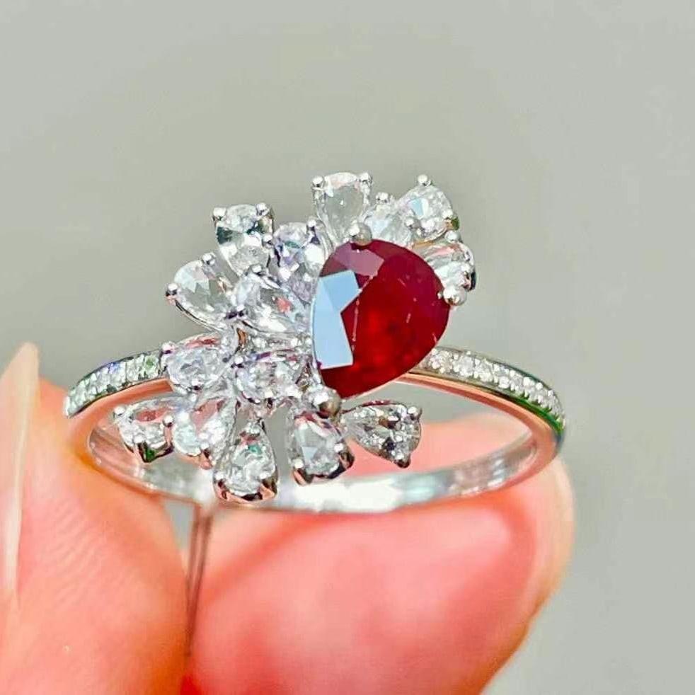 14k Gold 0.7 Ct Natural Ruby & Diamond & Sapphire Ring - 3