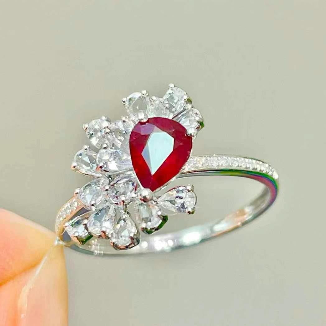 14k Gold 0.7 Ct Natural Ruby & Diamond & Sapphire Ring - 5
