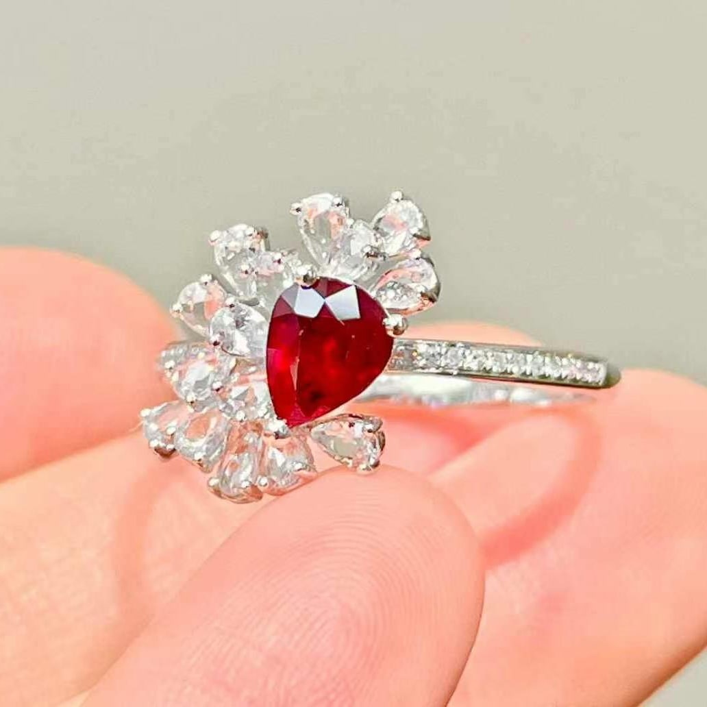 14k Gold 0.7 Ct Natural Ruby & Diamond & Sapphire Ring - 6