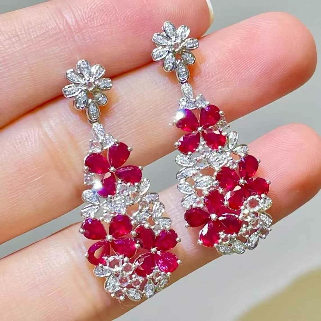 14k Gold 4.5 Ct Natural Ruby & Diamond Earrings - 4