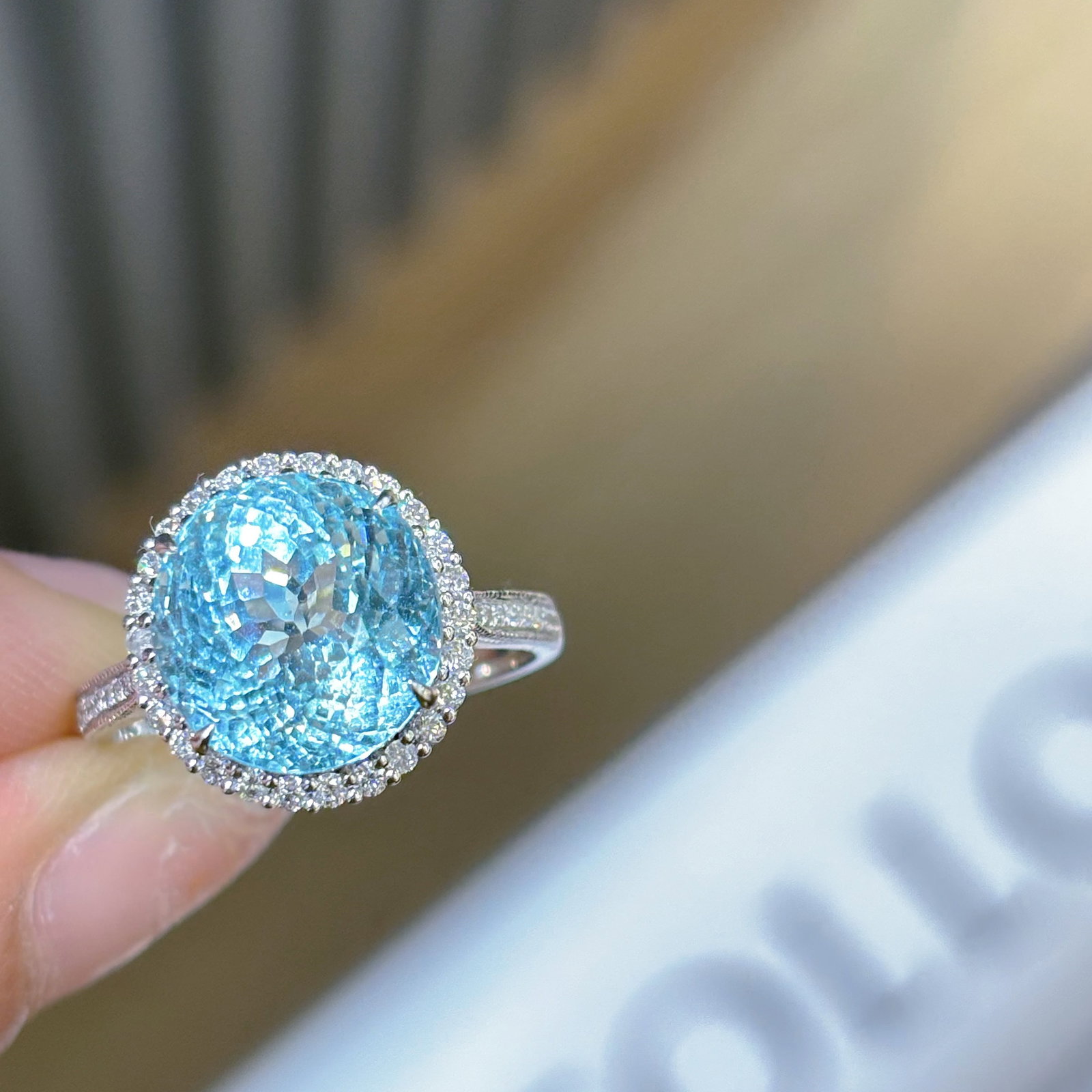 14k Gold 6 Ct Natural Aquamarine & Diamond Ring - 3