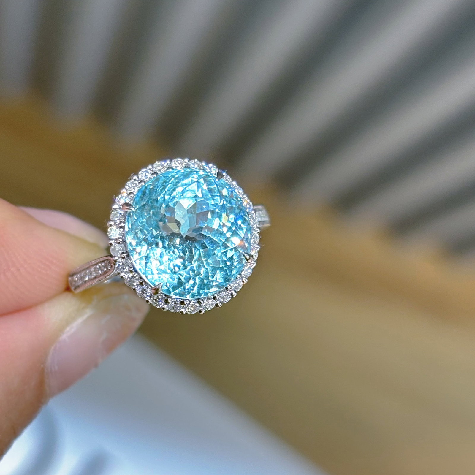 14k Gold 6 Ct Natural Aquamarine & Diamond Ring - 5