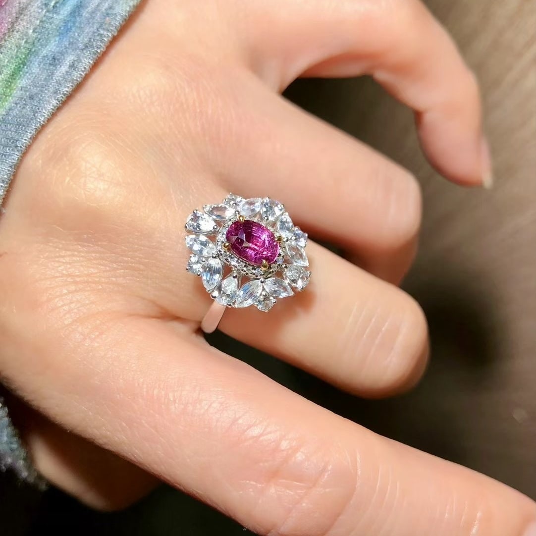 14k Gold 2.95 Ctw Natural Padparadscha Sapphire & Sapphire Ring - 2