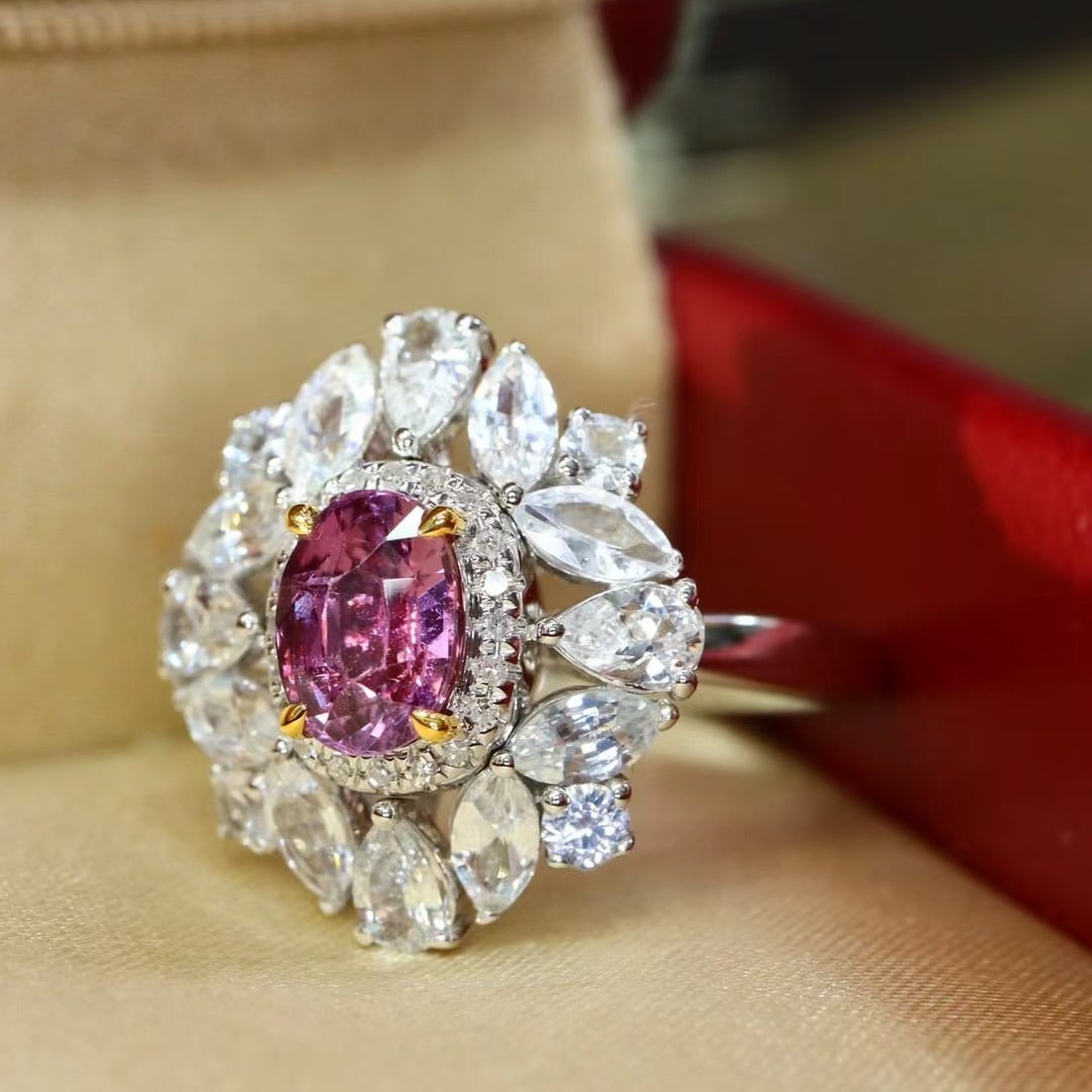 14k Gold 2.95 Ctw Natural Padparadscha Sapphire & Sapphire Ring - 3