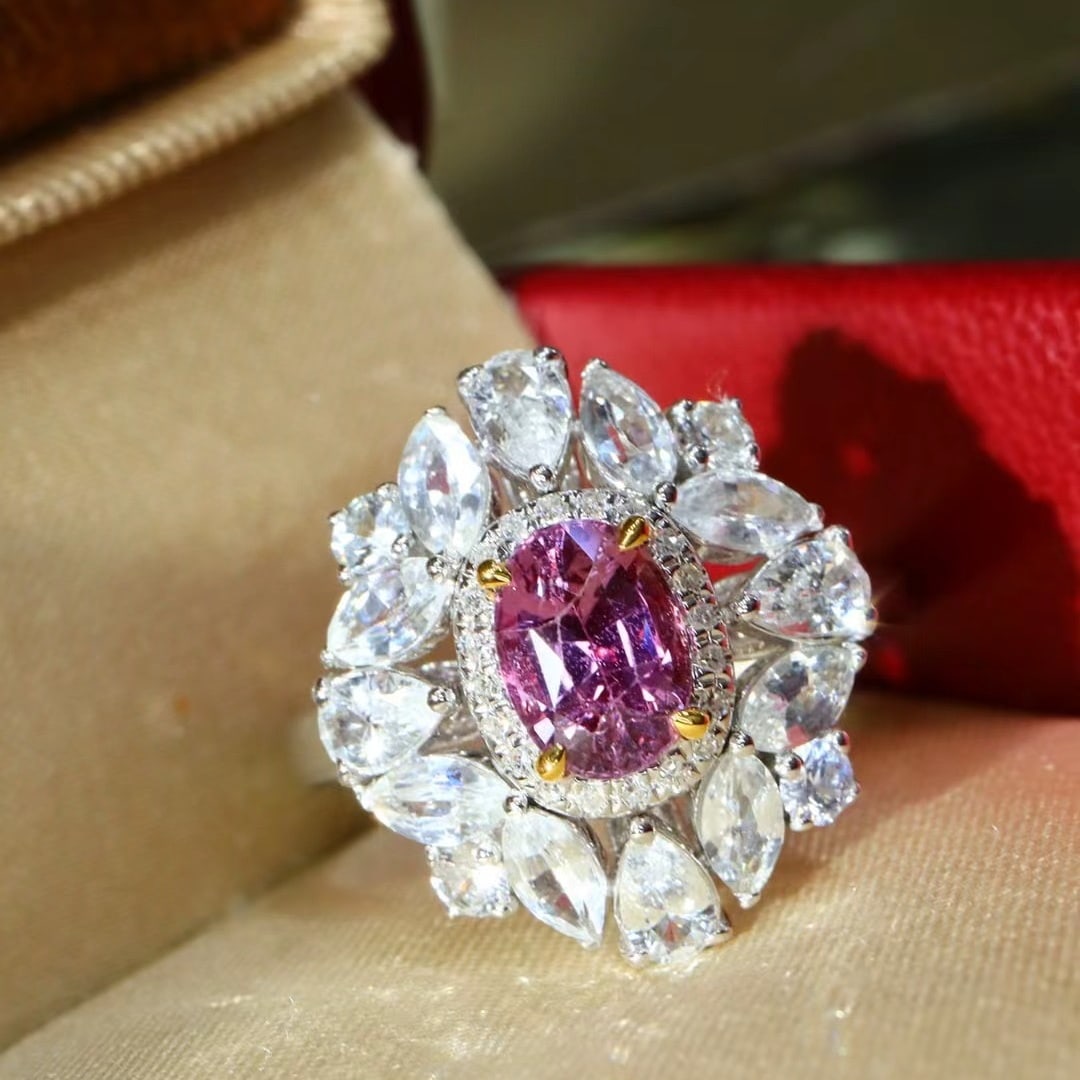 14k Gold 2.95 Ctw Natural Padparadscha Sapphire & Sapphire Ring - 4