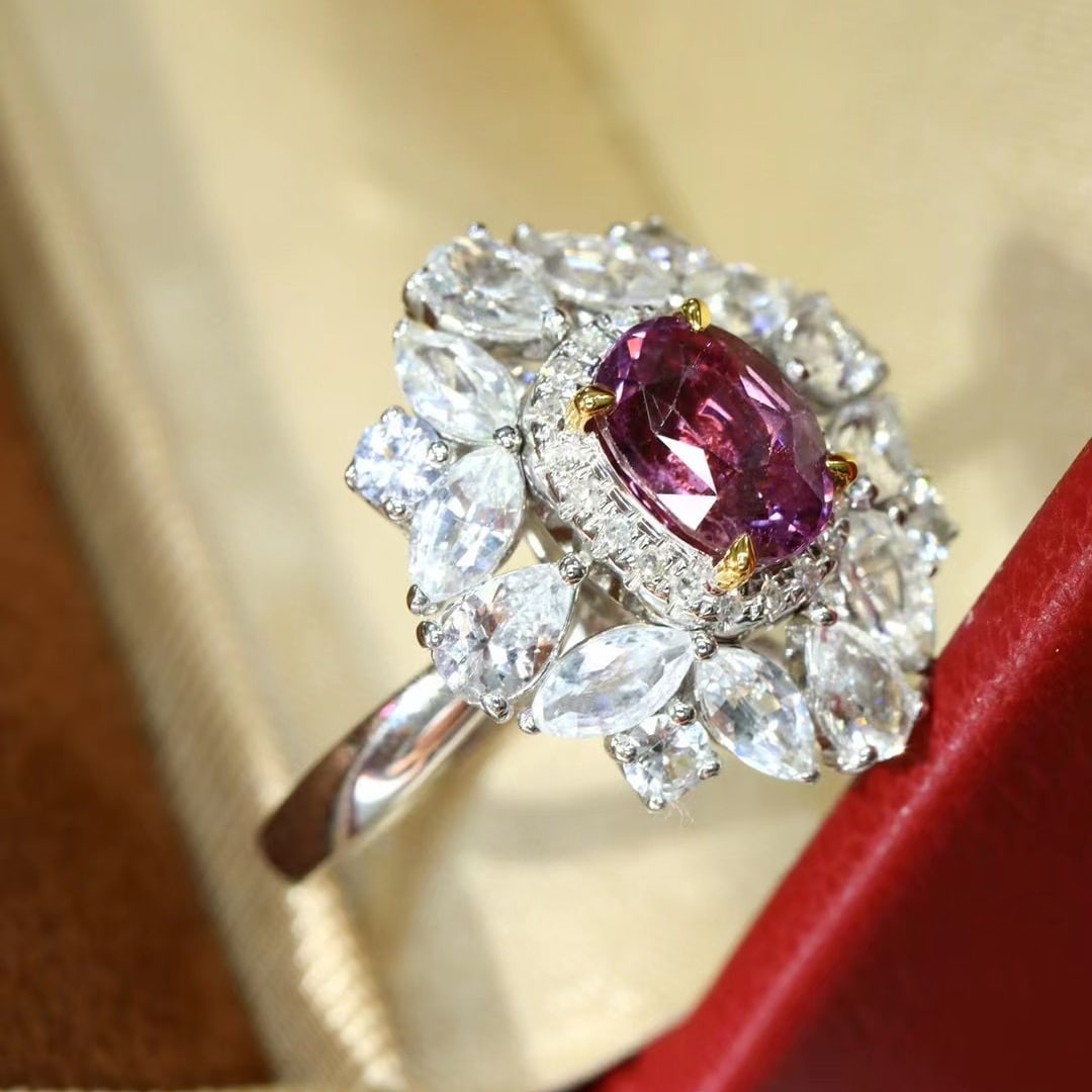 14k Gold 2.95 Ctw Natural Padparadscha Sapphire & Sapphire Ring - 5