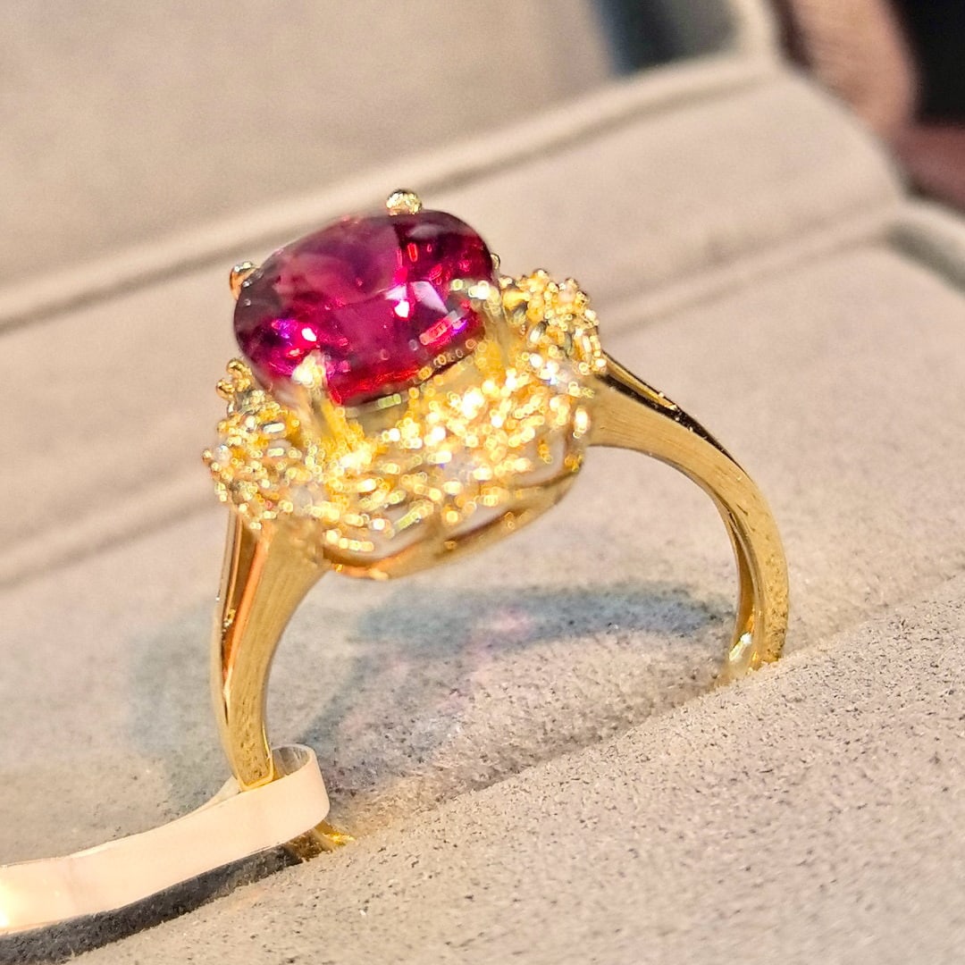 14k Gold 3.47 Ctw Natural Tourmaline & Diamond Ring - 4