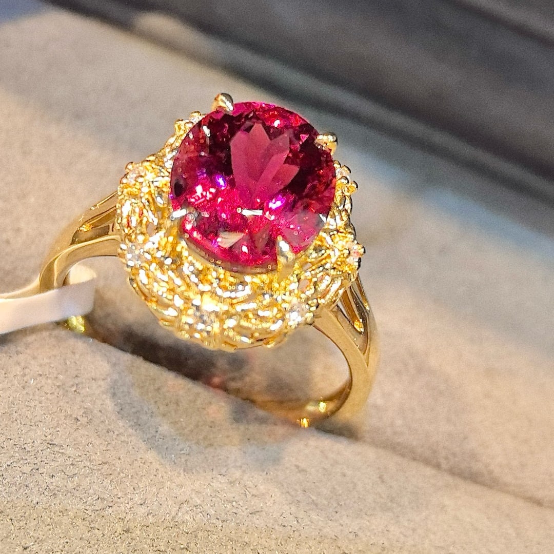 14k Gold 3.47 Ctw Natural Tourmaline & Diamond Ring - 5