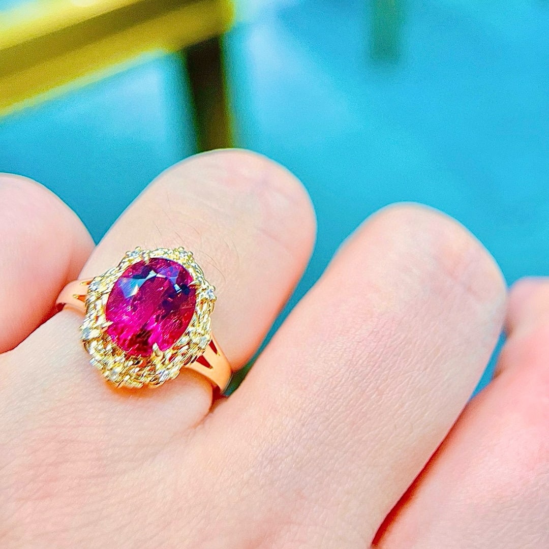 14k Gold 3.47 Ctw Natural Tourmaline & Diamond Ring - 6