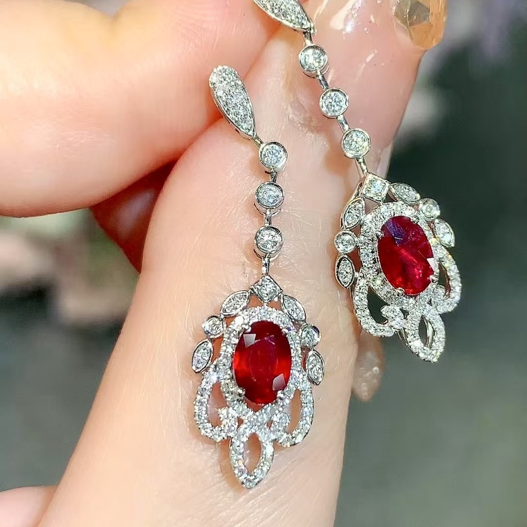 14k Gold 1.2 Ct Natural Ruby & Diamond Earrings - 5