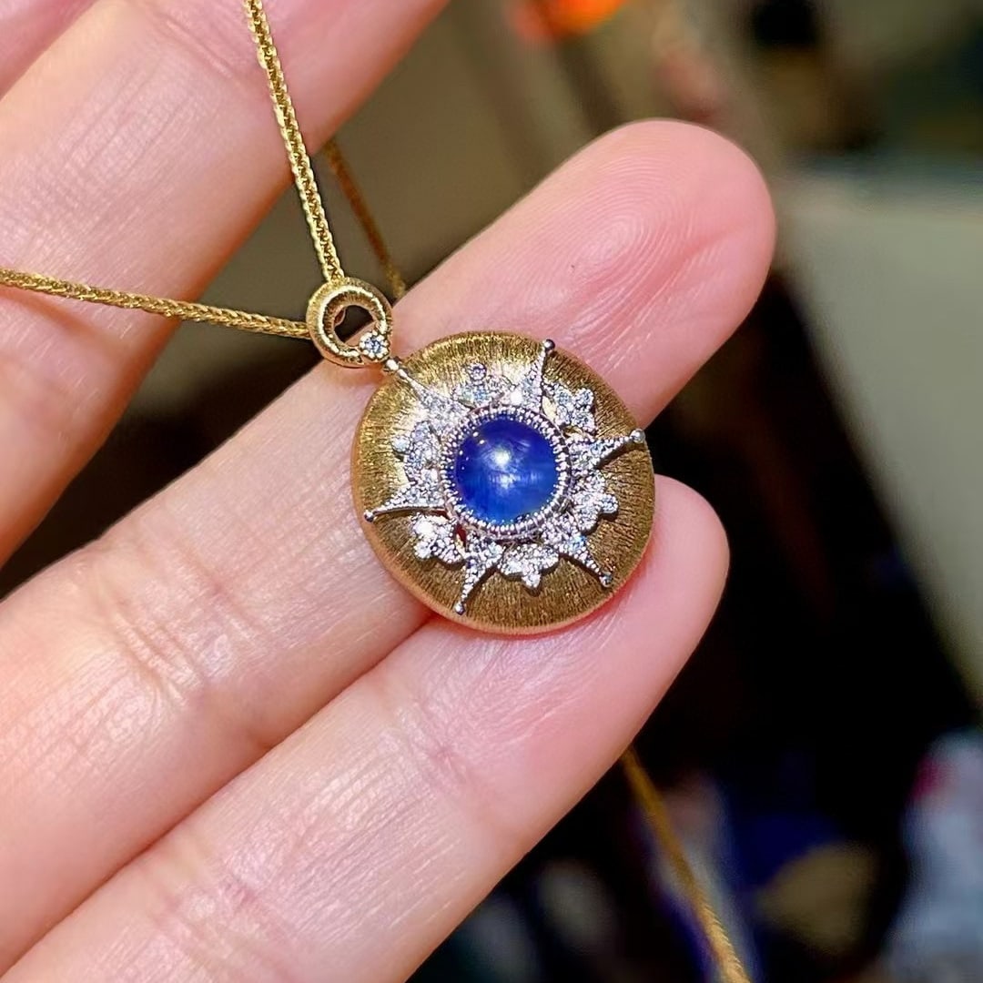 14k Gold 1.09 Ctw Natural Sapphire & Diamond Pendant( Without Chain ) - 2