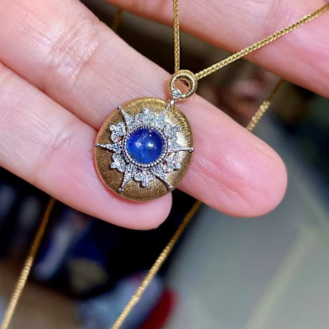 14k Gold 1.09 Ctw Natural Sapphire & Diamond Pendant( Without Chain ) - 3