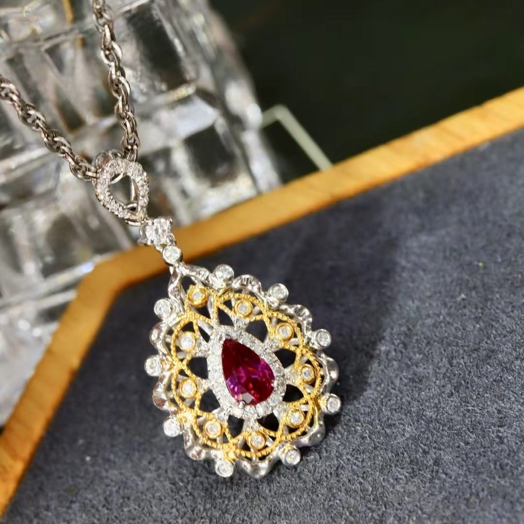 14k Gold 0.72 Ctw Natural Ruby & Diamond Pendant( Without Chain ) - 3