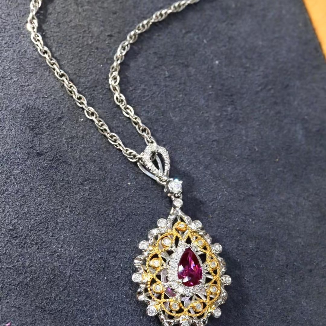 14k Gold 0.72 Ctw Natural Ruby & Diamond Pendant( Without Chain ) - 4
