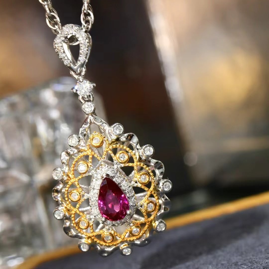 14k Gold 0.72 Ctw Natural Ruby & Diamond Pendant( Without Chain ) - 5