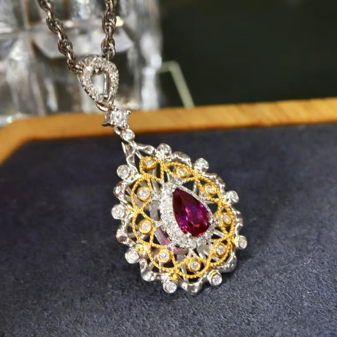 14k Gold 0.72 Ctw Natural Ruby & Diamond Pendant( Without Chain ) - 6