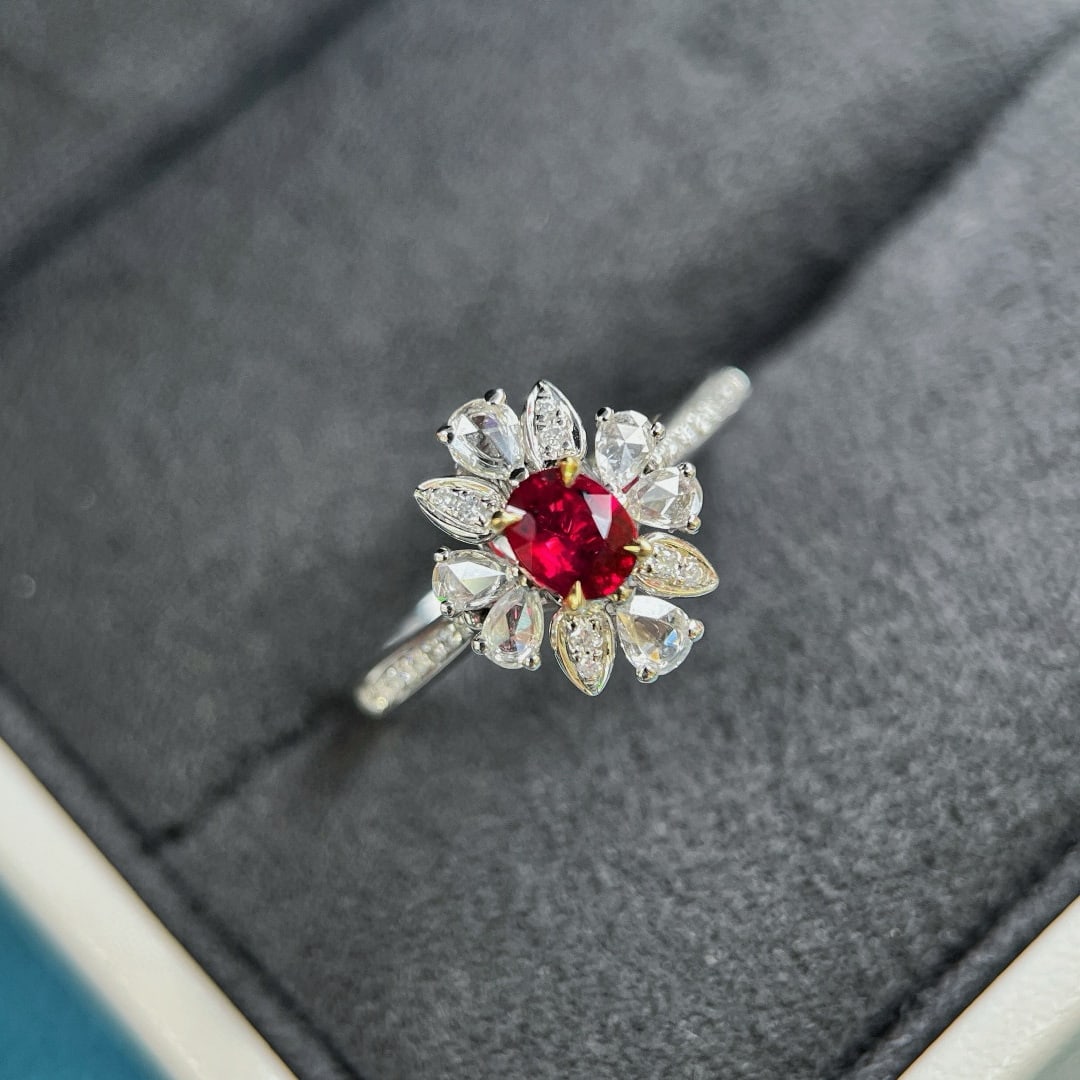 14k Gold 0.77 Ctw Natural Ruby & Diamond Ring/pendant( Without Chain ): Ref:230968273 // gold content:14k gold // ring size:7. 25us // // main gemstone:ruby // shape:oval // carat weight:0. 48ct // color:pigeonblood red // treatment:natural // // adjacent gemstone 2 :