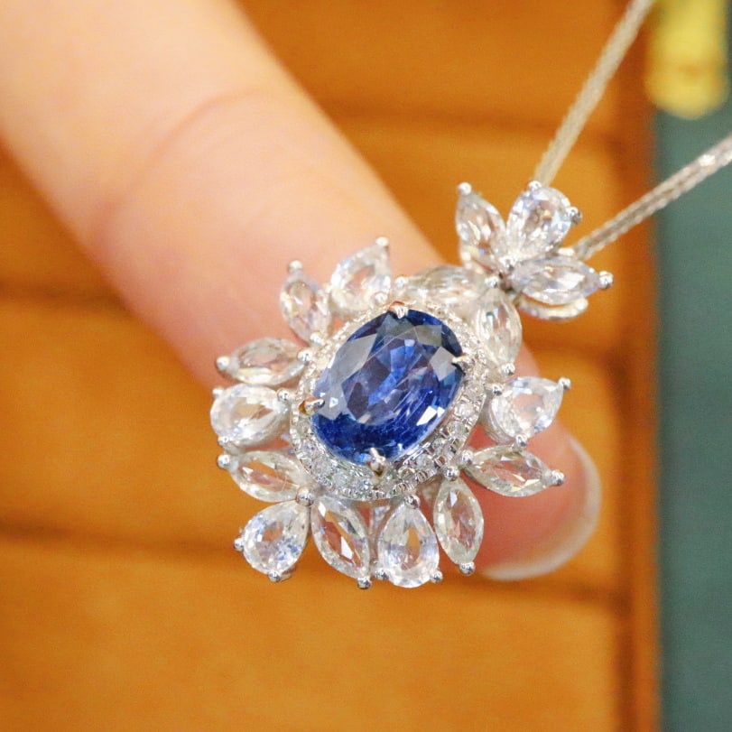 14k Gold 1.19 Ctw Natural Sapphire & Diamond Pendant( Without Chain ) - 2