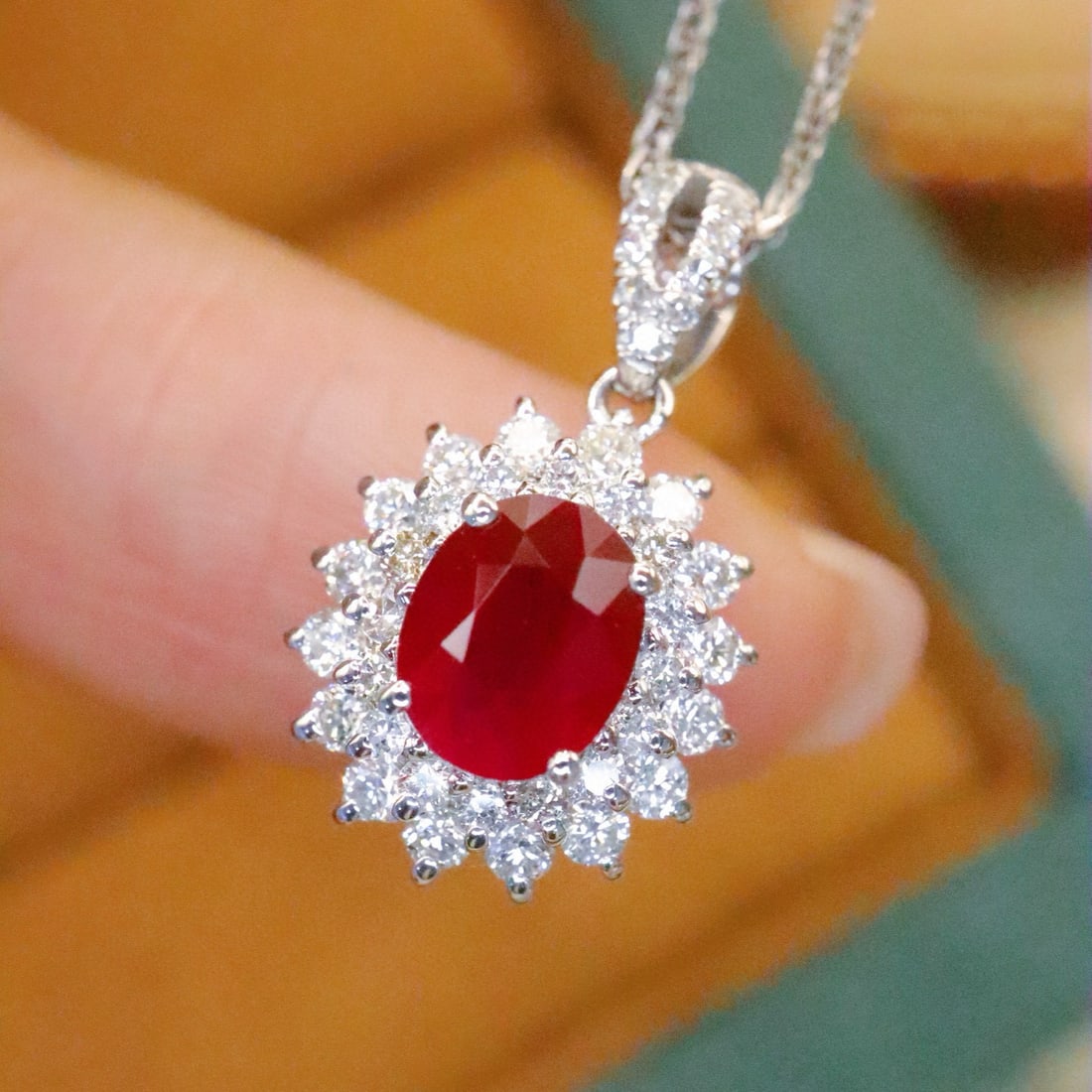 14k Gold 1.20 Ctw Natural Ruby & Diamond Pendant( Without Chain ) - 2