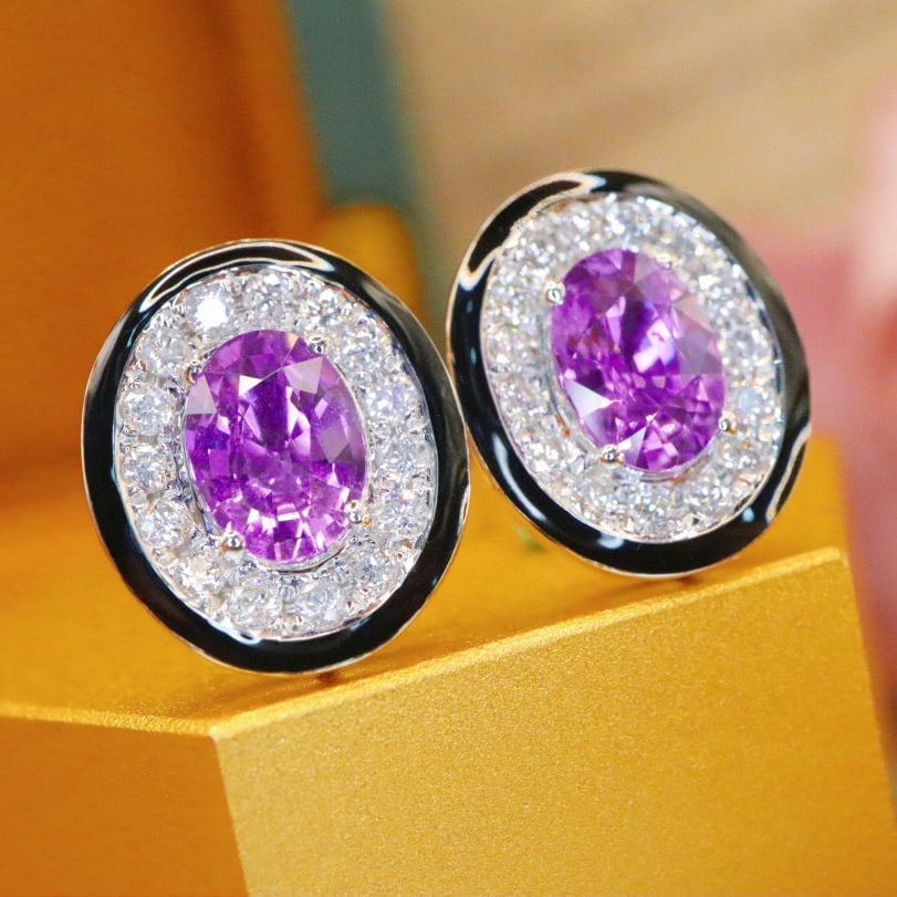 14k Gold 2.20 Ctw Natural Sapphire & Diamond Earrings - 2