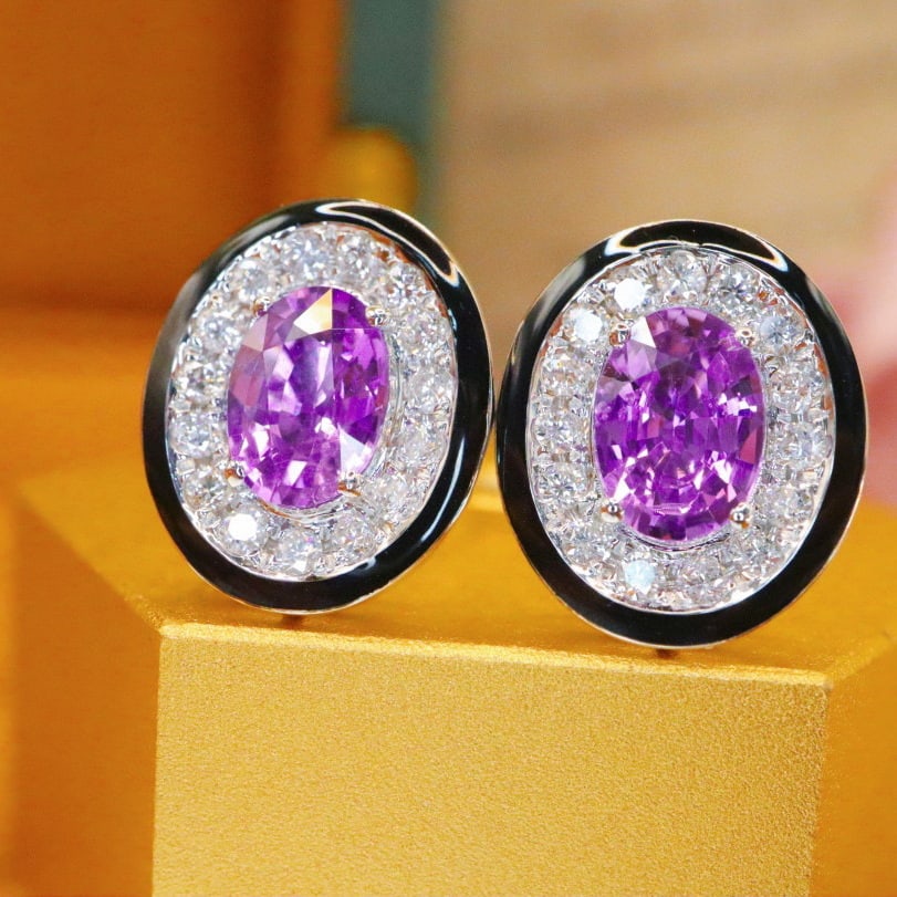 14k Gold 2.20 Ctw Natural Sapphire & Diamond Earrings - 3