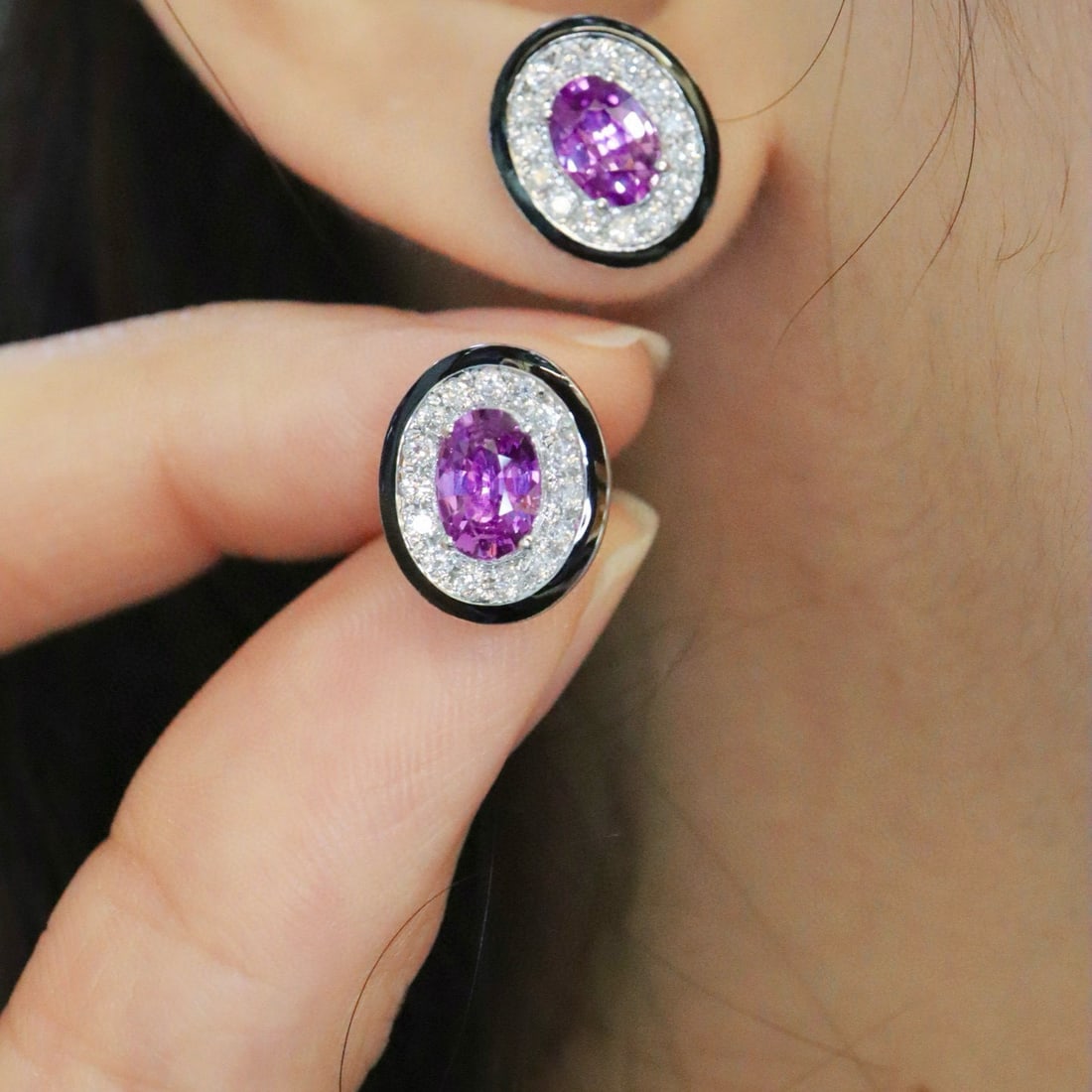 14k Gold 2.20 Ctw Natural Sapphire & Diamond Earrings - 5