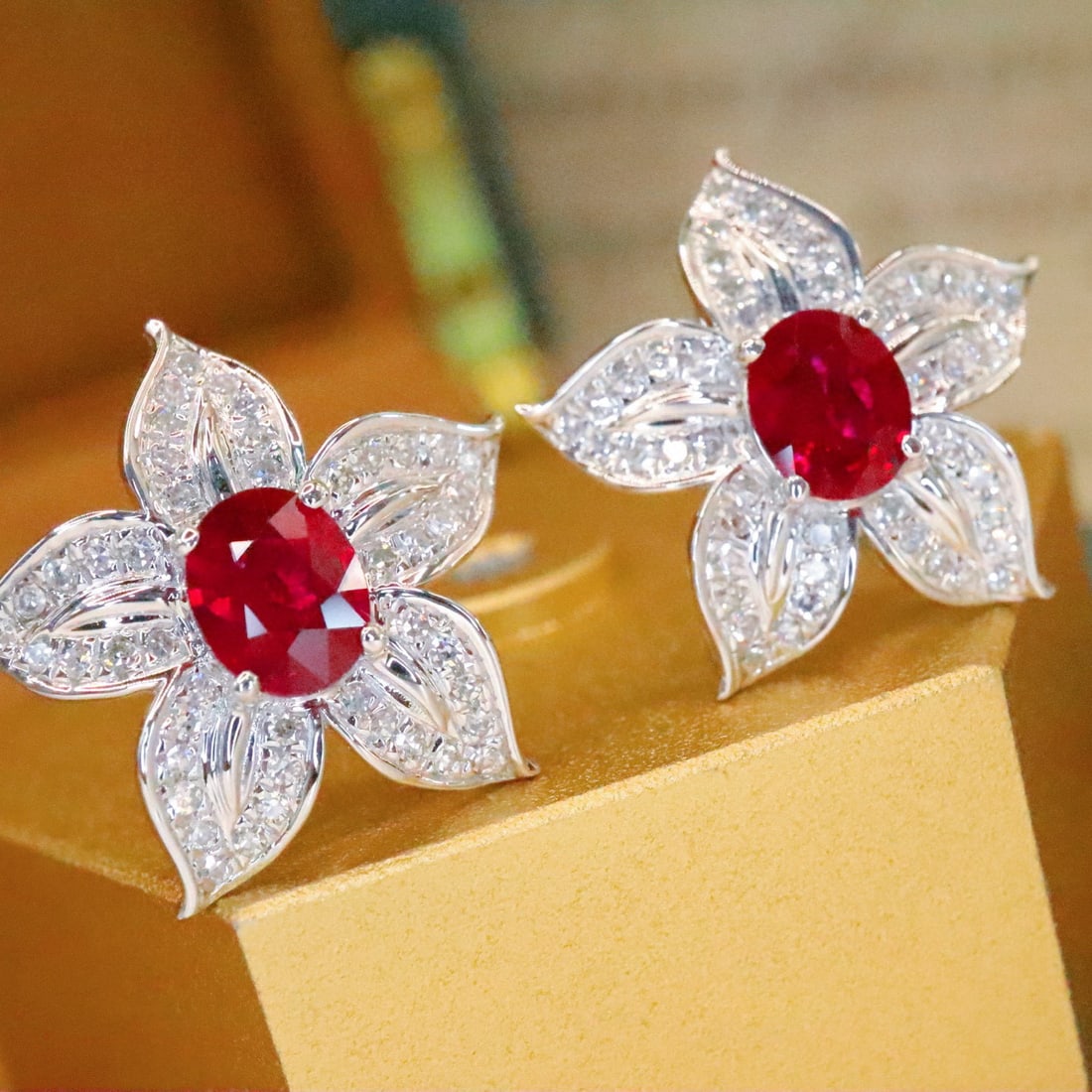 14k Gold 1.13 Ctw Natural Ruby & Diamond Earrings - 2