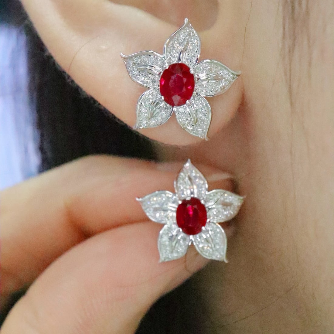 14k Gold 1.13 Ctw Natural Ruby & Diamond Earrings - 5
