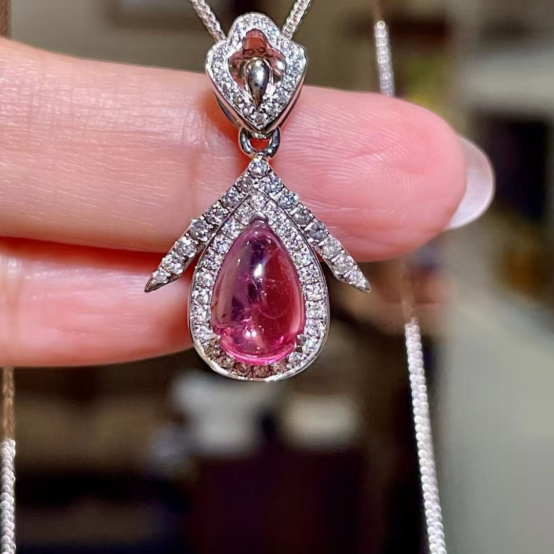 14k Gold 1.89 Ctw Natural Tourmaline & Diamond Pendant( Without Chain ): Ref:230968336 // gold content:14k gold // main gemstone:tourmaline // shape:pear // carat weight:1. 57ct // color:pink // treatment:natural // // adjacent gemstone 2 : diamond // shape:round // carat
