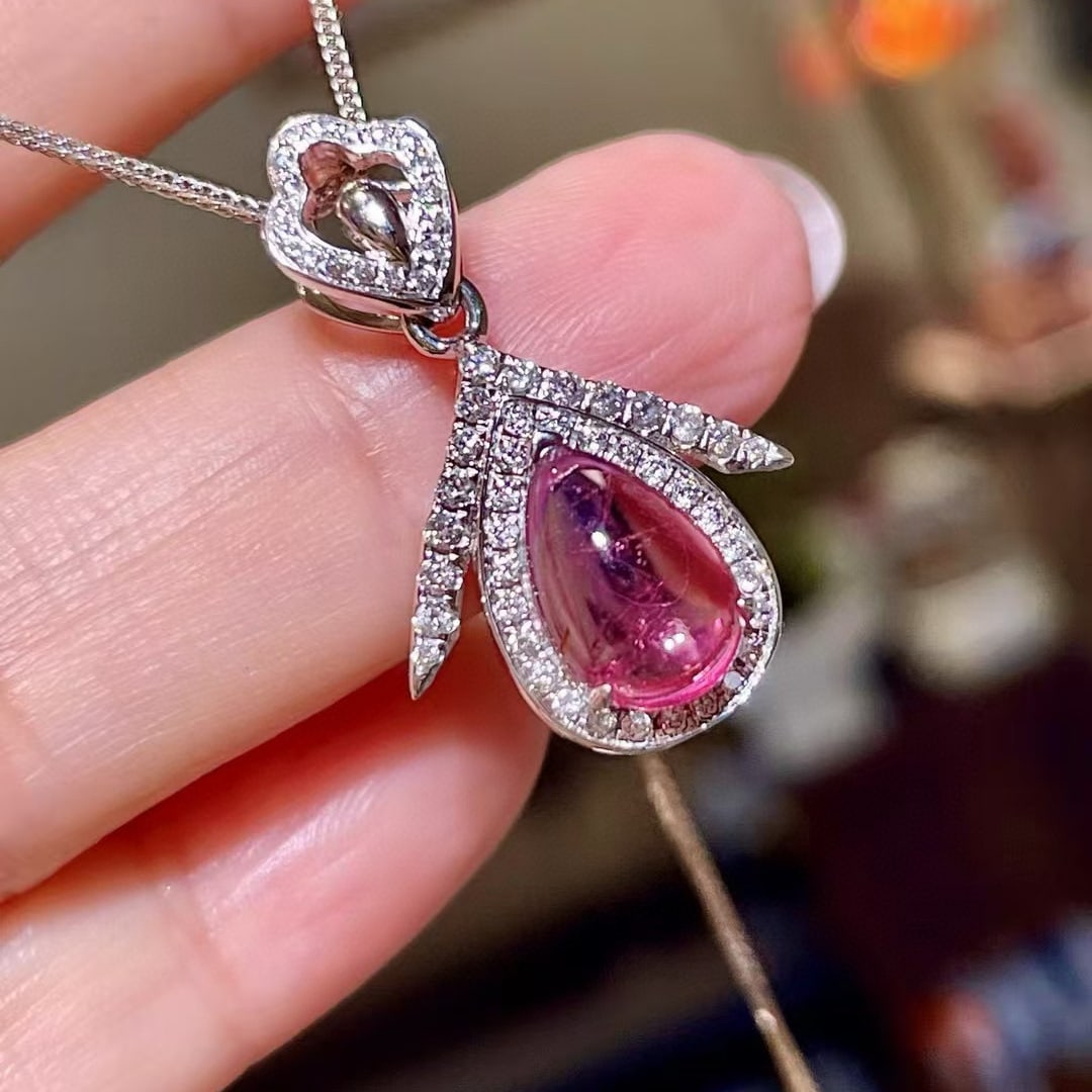 14k Gold 1.89 Ctw Natural Tourmaline & Diamond Pendant( Without Chain ) - 2