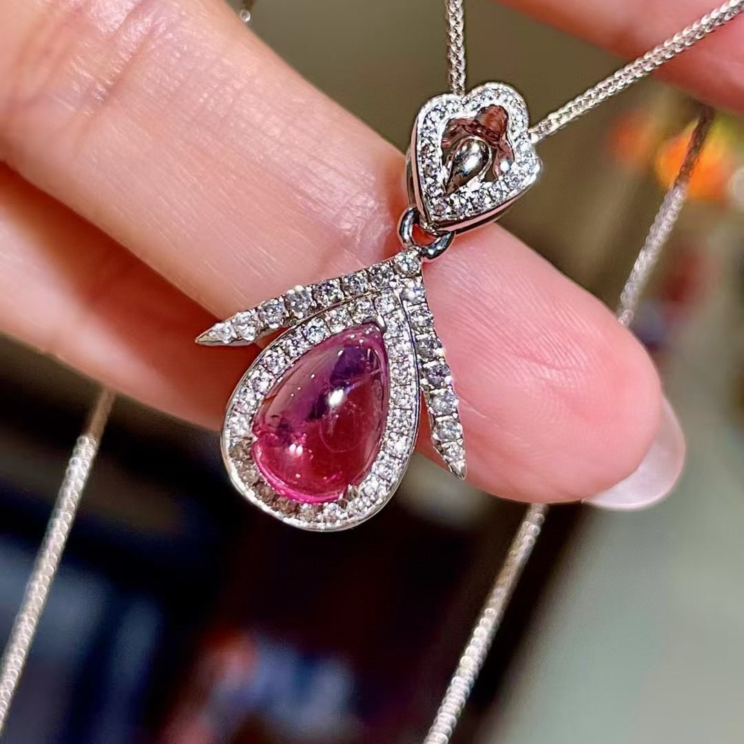 14k Gold 1.89 Ctw Natural Tourmaline & Diamond Pendant( Without Chain ) - 3