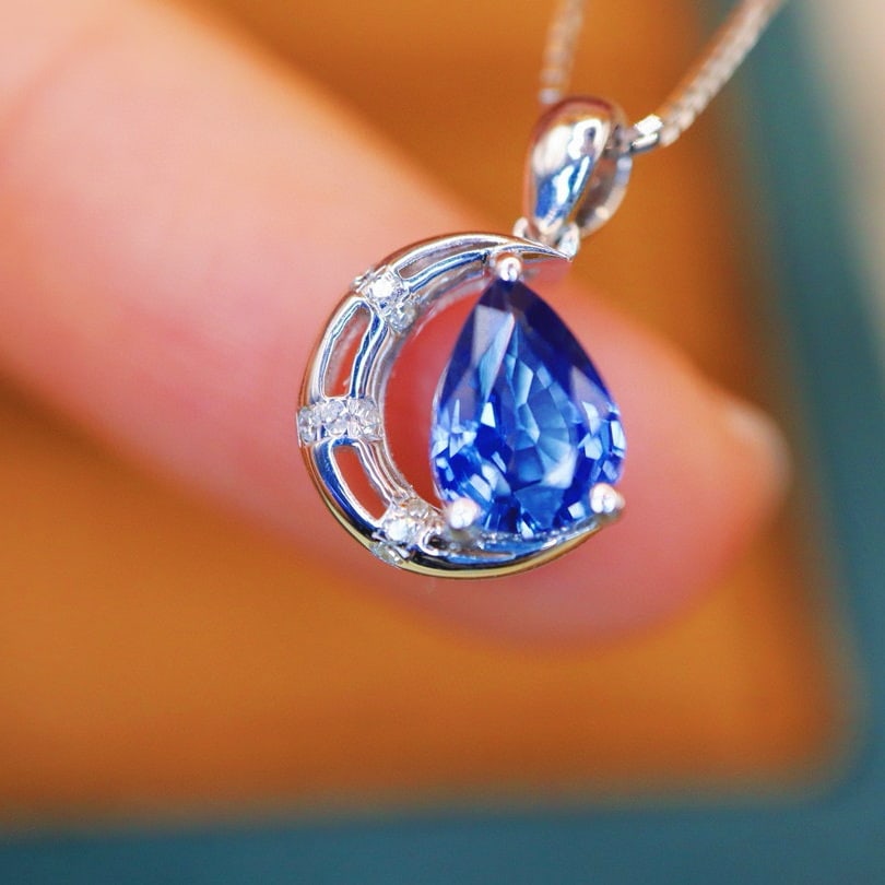 14k Gold 0.94 Ctw Natural Sapphire & Diamond Pendant( Without Chain ) - 3
