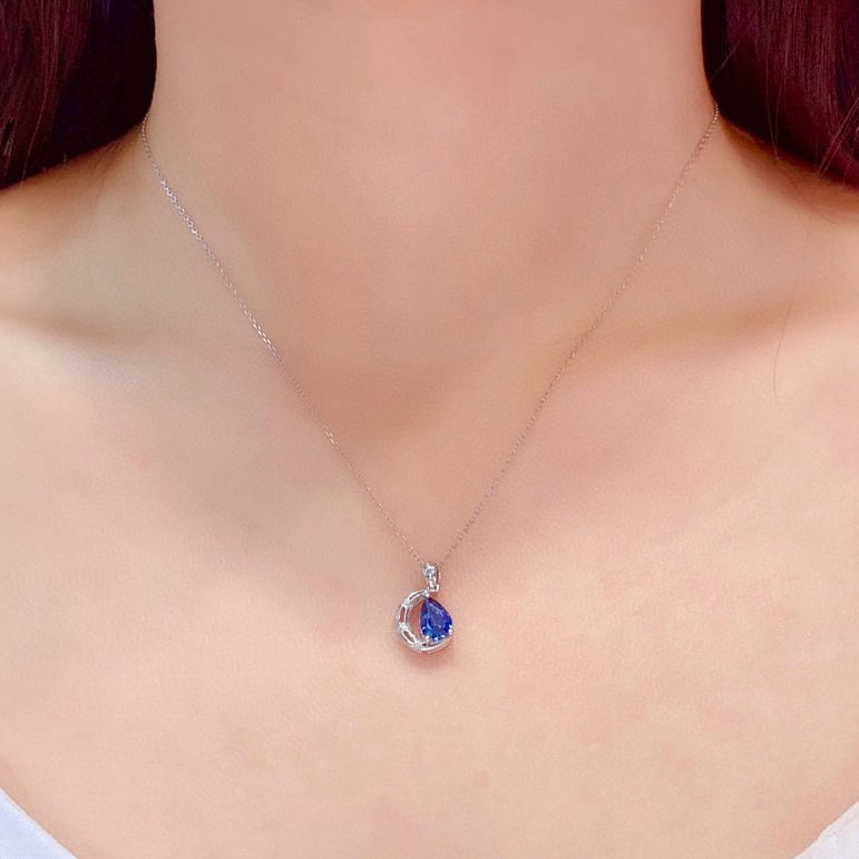 14k Gold 0.94 Ctw Natural Sapphire & Diamond Pendant( Without Chain ) - 6