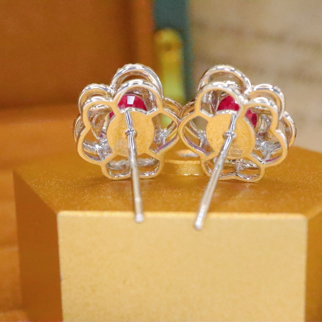 14k Gold 1.35 Ctw Natural Ruby & Diamond Earrings - 4