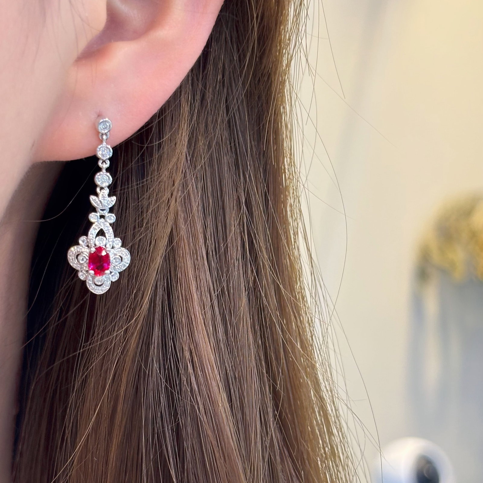 14k Gold 0.65 Ct Natural Ruby & Diamond Earrings - 2